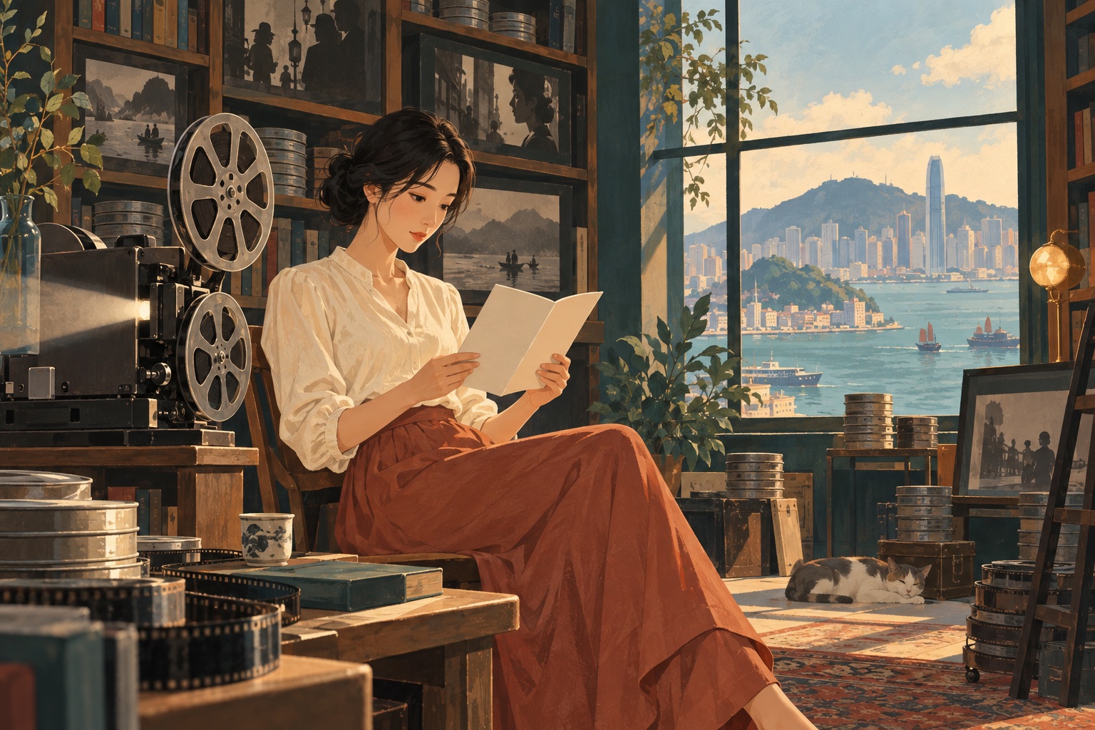 电影阅读与放映主题插画